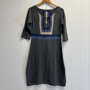 Prana Yarrah Boho Cozy Color Block Cotton Sweater Midi Dress Size S Academia
